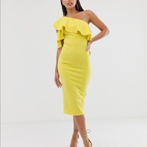 Tall, one shoulder ruffle midi-dress